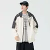 Jaqueta bicolor masculina com capuz, novo estilo primavera e outono 2026, casaco simples casual versátil para jovens homens, moderno