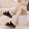 Sandálias de Solado Grosso Sem Salto para Uso ao Ar Livre, Novas Sandálias Abertas de Verão 2026 para Mulheres, Tendência Estilo Birkenstock em Couro Camurça