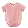 Mameluco de gasa para bebé de manga corta, nuevo modelo de verano, cómodo, transpirable, absorbente de sudor, traje para gatear para bebés, mameluco de gasa tipo burbuja para niños