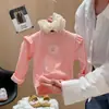 Nova Blusa Base Feminina Outono Inverno Gola Meia Alta Hoodie para Bebê Manga Longa Versátil Manga Bufante Roupa Infantil Atacado