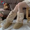 Calcetines de media pantorrilla con conejo de pelo circular para mujer, forrados de felpa y engrosados, cálidos de invierno para estudiantes, manguitos para la pantorrilla, estilo 'hot girl', nuevo estilo