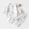 Conjunto de Gaze para Bebê Roupas de Casa para Bebê Manga Longa Top de Fibra de Bambu Calça Roupas de Verão com Ar Condicionado para Crianças Meninos Meninas