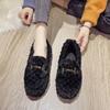 Zapatos de Frijol Estilo Nuevo para Mujer Otoño e Invierno Forrados de Felpa Zapatos de Algodón para Mujer Interior Suela Suave Bolsa con Pantuflas de Algodón de Moda Combinan con Todo Zapatos de Pompones para Mujer