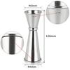 Taza medidora de acero inoxidable 304, medidor de vino de doble cabezal con patrón grabado, borde enrollado 30/60, herramienta para copas de vino inclinadas.