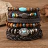 Estilo Occidental Vaquero Europeo y Americano Transfronterizo Cuero Vaca Tau Pino Piedra Alas de Pollo Cáscara de Coco Pulsera de 6 Piezas para Hombre