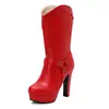 Novas botas femininas de moda à prova d'água com plataforma e salto alto para outono e inverno, estilo europeu e americano, botas de cano médio tamanho grande, dropshipping de comércio exterior transfronteiriço