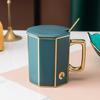Copo de cerâmica com padrão de logotipo personalizado com tampa copo de escritório caneca simples de grande capacidade