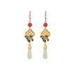 Pendientes largos de plata de ley S925 bañados en oro con diseño de ciervo, jade hetiano, cloisonné, moneda vintage, hierba de cuatro hojas y flor de ciruelo.