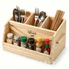 Caja de almacenamiento compartimentada de madera maciza, organizador de utensilios de cocina, caja de almacenamiento de condimentos para escritorio, caja de madera multi-compartimento, estante de almacenamiento de madera
