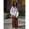 Camisa Básica Blanca de Lino Holgada, Perezosa y Relajada, para Principios de Otoño, Estilo Literario