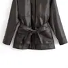 Comercio Exterior Transfronterizo Ropa de Mujer Otoño 2025 Europeo y Americano Solapa Bolsillo Cintura Decorada con Lazo Chaqueta de PU Chaqueta para Mujer M225339