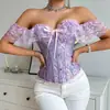 Corsé de Encaje Cruzado al Hombro Estilo Corte Sexy Bustier de Ballenas Reductor Cinturilla Soporte de Busto Prenda Moldeadora