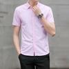 Verano 2022 Comercio exterior nueva camisa de manga corta con solapa de color liso para hombre camisa de manga corta ajustada casual de negocios para hombre