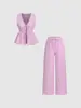 Conjunto de Ropa a Rayas con Bloques de Color Estilo Dulce, Conjunto Casual para el Día a Día con Top de Color Sólido Holgado, Chaleco y Pantalones Largos con Lazo