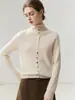 Nuevo cárdigan de cachemir de cuello alto para mujer Otoño/Invierno 2026, tejido de punto abotonado con dobladillo enrollado, versátil abrigo suéter de punto suave