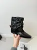 Botines retro estilo coreano para mujer, nueva colección otoño 2026, con hebillas de cinturón, diseño estilo western y puños de pierna plisados y superpuestos.