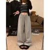 [Exclusivo para o Sudeste Asiático] Calça Esportiva de Camada de Ar Solta com Cordão para Primavera e Outono, Calça de Perna Reta, Perna Larga para Mulheres
