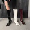 Show de Escenario T~Estilo Lady Lady Botas de Punta Fina Tacón de Aguja Nuevas de Piel de Vaca Completa con Lazo Botas de Moda de Tacón Medio para Mujer