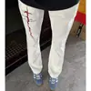 Jeans com Vibe High Street Americana com Estampa de Raio da Moda Nacional, Calças Ligeiramente Flare para Homens, Corte Reto Slim Fit, Efeito Emagrecedor, Calças Curvas