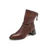 Botas de Tacón Alto Completamente de Piel con Capa Superior Reversible de una Sola Capa, Cierre de Cremallera Trasera, Forro Grueso de Piel, Acabado Vintage Teñido al Agua, Suministro Directo desde la Fábrica de Zapatos para Mujer de Chengdu