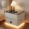 Famosa en Internet Mesa de Noche Inteligente con Cerradura de Contraseña, Hecha de Madera Maciza, para Uso Doméstico en el Dormitorio, Diseño Moderno Sencillo para Apartamentos Pequeños, Gabinete de Noche y Lámpara Integrados