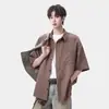 Jaqueta Camisa Estilo Old Money, Verão Fina com Aparência de Linho Marca Tendência Masculina Manga Curta, Cor Sólida, Caimento Solto, Casual, Seda de Gelo, Design Simples