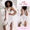 Feiyun Sexy Malla Erótica Pijama Escote Profundo Espalda Muy Abierta Cintura Fruncida con Lazo Dobladillo Irregular Camisón Mujer 1277