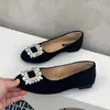 Zapatos Negros Planos con Hebilla Cuadrada de Pedrería para Mujer, Nuevos Zapatos de Commuter Elegantes de Gamuza Estilo Francés para Mujer, Primavera y Otoño 2026