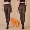 Leggings negros transparentes de una sola pieza transfronterizos con forro polar para abrigar, artefacto para cubrir las piernas de otoño e invierno para mujer, leggings de cintura alta
