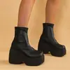 Botas de Tobillo con Cuña de Suela Gruesa Moda Europea y Americana Otoño e Invierno Botas de Tacón Alto Coreanas Retro Plataforma de Agua Elásticas Talla Grande para Mujer