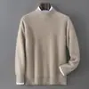 Suéter de Lana Pura Nuevo Otoño/Invierno Baicai Rong para Hombre, Grueso, Cuello Semi Alto, Manga Raglán, Tejido de Punto, Capa Base Simple de Punto