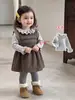 Vestidos de Otoño e Invierno para Niñas Vestidos Chaleco Estilo Mori para Niñas Pequeñas Conjunto de Dos Piezas Base de Suéter Ropa Infantil Estilo Coreano para Bebés