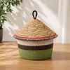 Cesta de presente de bolinho da lua para o Festival do Meio Outono e Festival do Barco-Dragão, cesta de armazenamento tecida em algodão, caixa de armazenamento de zongzi de palha tecida para lembrança