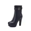 Botas Curtas Plataforma Água Salto Alto Zíper Frontal Fivela Cinto Botas Romanas Grossas Comércio Exterior plus size Novas 4 Botas Retrô Brancas Mulheres