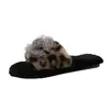 Pantuflas de mujer sin cordones, mullidas y de felpa, estilo coreano, estampado de leopardo versátil, punta abierta, a la moda, con adornos florales, adecuadas para otoño e invierno, de suela plana