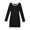 Bt279-25 Novo Estilo de Inverno Estilo Coreano Sexy Estilo Pura Luxúria Gola Redonda Manga Longa Patchwork de Cor Contrastante Vestido Saia para Quadril