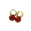 Nuevos Pendientes de Ágata Roja Retro, Simples y de Moda, Versátiles, con un Toque de Lujo Ligero y de Alta Gama, Pendientes de Nicho para Mujer