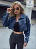 Preventa-15658 # Ropa de Mujer Transfronteriza de Amazon Estilo Ins Europeo y Americano Casual Versátil Moda Corta Chaqueta de Mezclilla