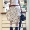 Falda Blanca de Lunares con Volantes, Falda Irregular de Longitud Media para Mujer, Falda de Línea A con Diseño Suave Retro de Primavera