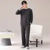 Pijama Térmico Escovado Dupla Face Masculino Estilo Outono/Inverno Casual Gola Redonda Conjunto Dropshipping