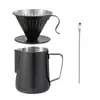 Conjunto de café pour-over para exterior em aço inoxidável 304 com filtro de aço inoxidável, funil de café off-white e todos os acessórios pretos em aço.