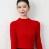 Suéter de punto sin costuras de lana fina de cuello alto cruzado para mujer, capa base ajustada de otoño, suéter fino para usar por dentro o por fuera