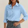 Camisa Nova Europeia e Americana 2025 Cor Sólida Top Solto Manga Longa Moda Lel Comutador Casual Roupa Feminina