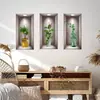 Pegatinas de Pared Personalizadas de Plantas Verdes en Maceta, Plantas Verdes y Flores en Maceta Tridimensional 3D Tríptico Arte Decorativo de Pared, Contáctenos para Consulta