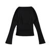 A991-25 Nuevo Estilo de Verano Estilo Europeo y Americano Cuello de Una Sola Línea Ligeramente Acampanado Manga Larga Empalme Pliegues Laterales Cintura Top de Color Puro Camiseta