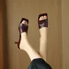 Versión de Piel de Oveja de Pantuflas sin Cordones para Mujer para Uso en Exteriores, Nuevo Estilo de Verano, Pantuflas para Mujer de Cuero Genuino con Punta Cuadrada y Punta Abierta, Tacones Altos de Tacón Fino
