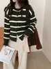 Korean-style color-block striped sweater coat, 2026 autumn/winter new collection, soft and versatile, relaxed fit, round-neck knitted cardigan for women
