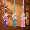 Estilo Nacional Brocado de Canción Colgante Bordado por Ambos Lados Aleación Conejo Cuerda de Agarre de Mano Conejo de Jade Auspicioso Adorno de Estilo Antiguo Accesorios Hanfu