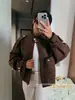 Novedad de Otoño Estilo Europeo y Americano Cuello Alto Chaqueta Corta para Mujer Cremallera con Hebilla Metálica Chaqueta Suelta Textura de Lana Top