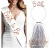 Bricolaje Fiesta de Despedida de Soltera novia Boda Oro Rosa Bronceado Set de Velo novia por ser Correa de Hombro Cinturón de Ceremonia